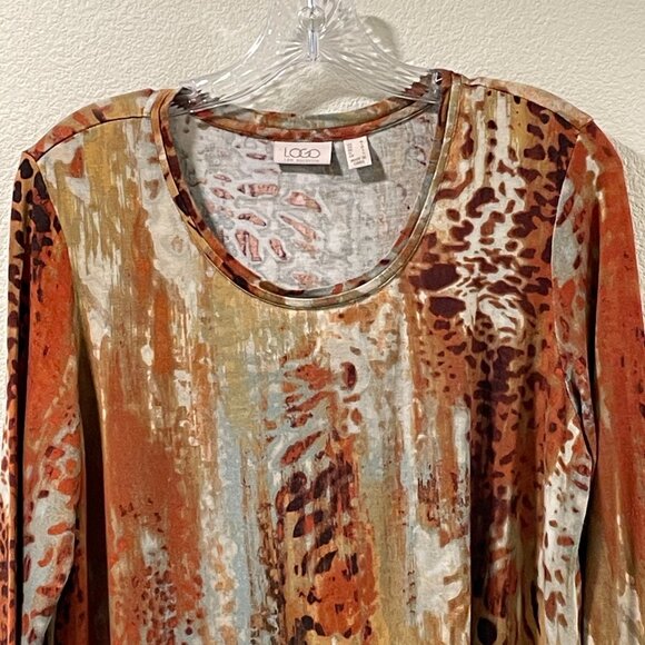 LOGO by LORI GOLDSTEIN Long Sleeve Animal Print Jersey Tunic Ruffle, Rust - M - Picture 4 of 12